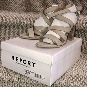 Report Redding Strappy Heeled Taupe Sandal 8 NWT